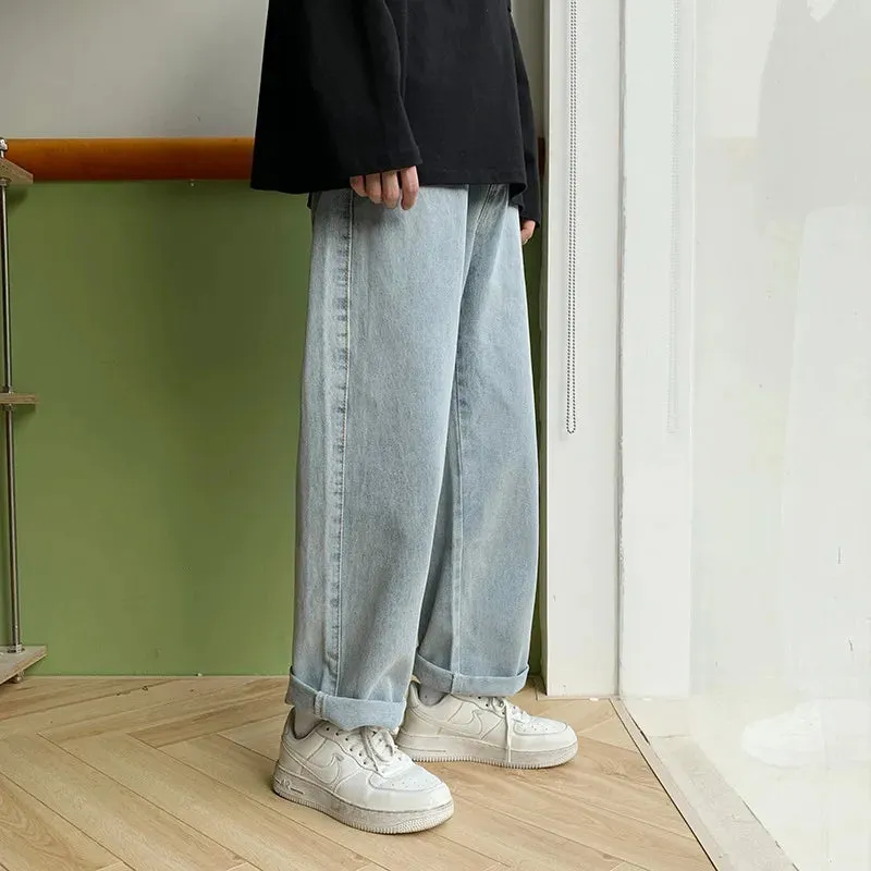 Wiaofellas  -  Men's Blue Loose Jeans Street Casual Jeans Black Straight Wide Leg Pants Brand Men's Trousers