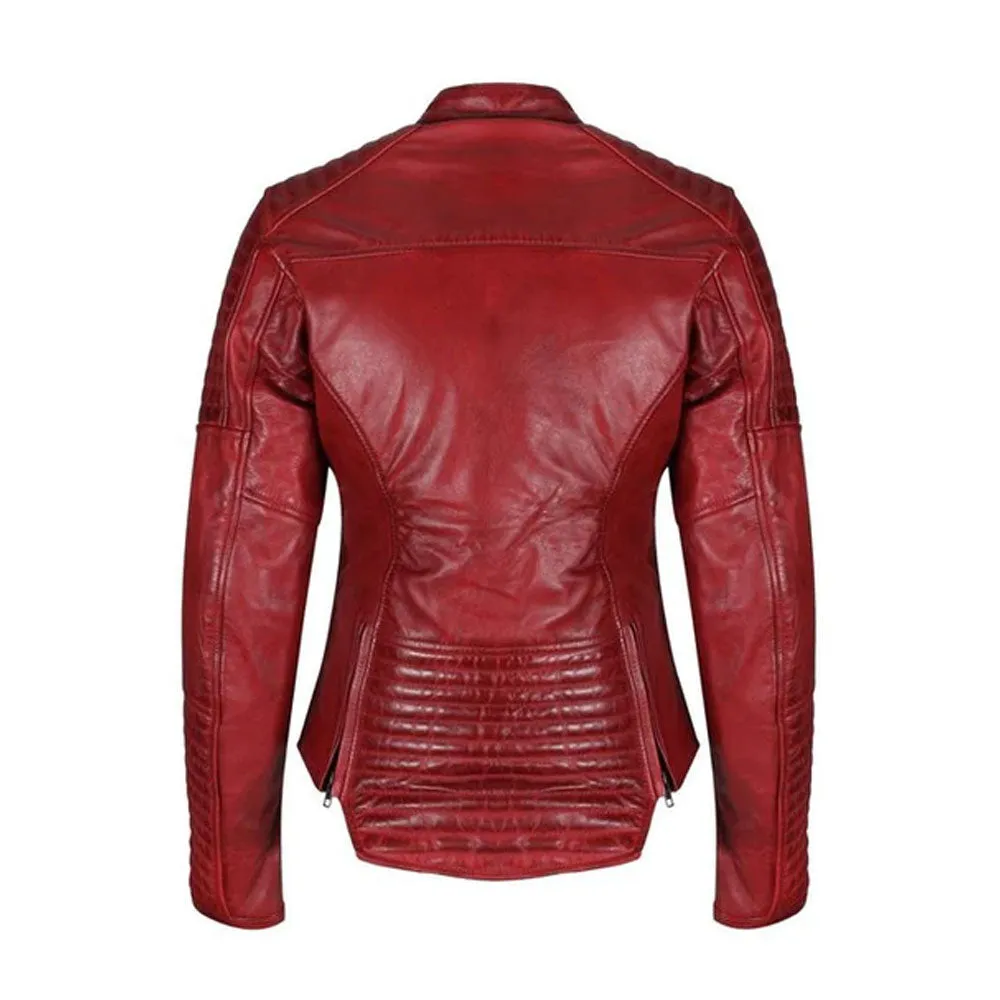 Women Red B3 Sheepskin Leather Biker Jacket