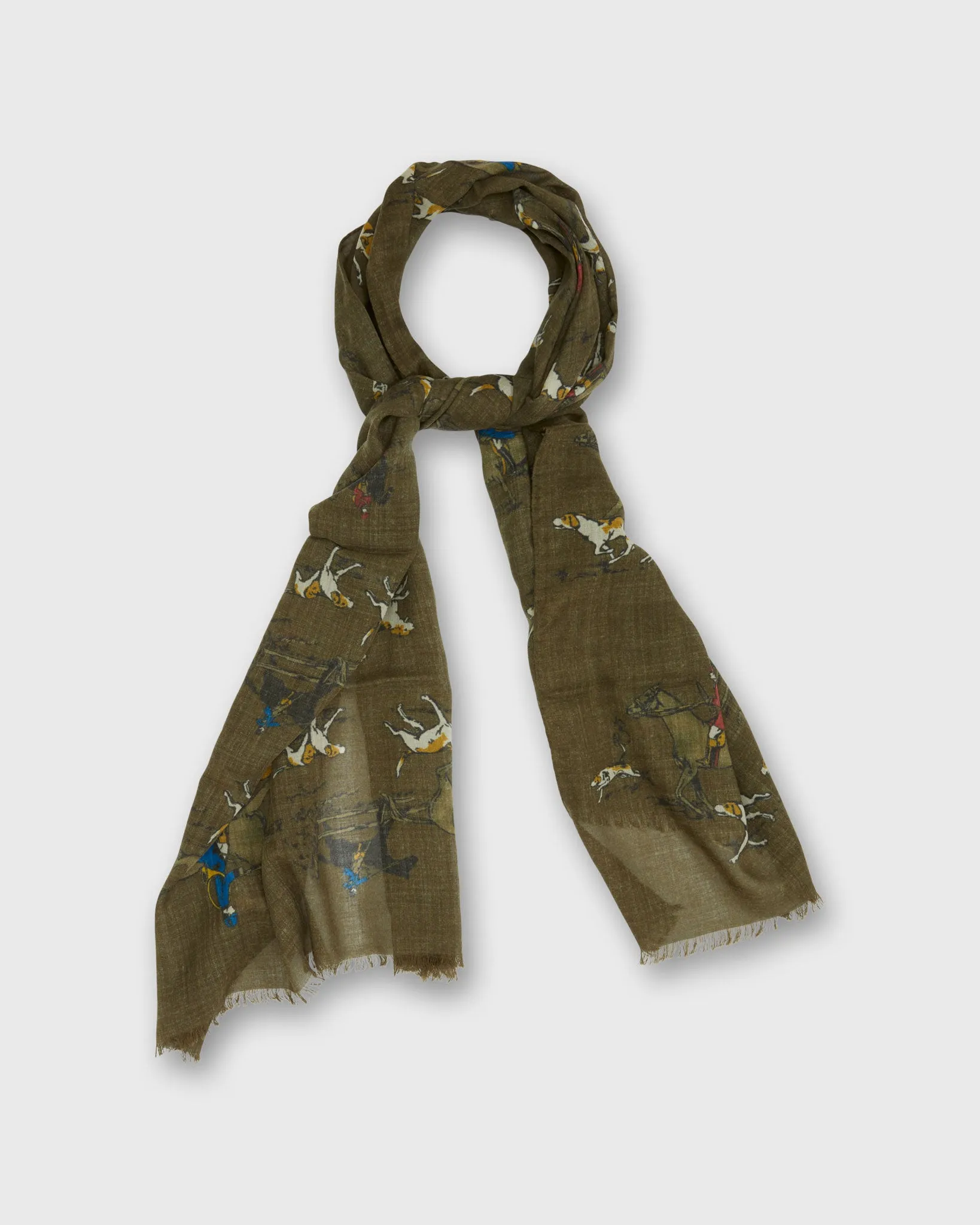 Wool/Cashmere Print Scarf in Brown Foxhunt